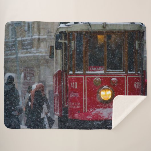 雪の中の路面電車 シェルパブランケット (正面(横))