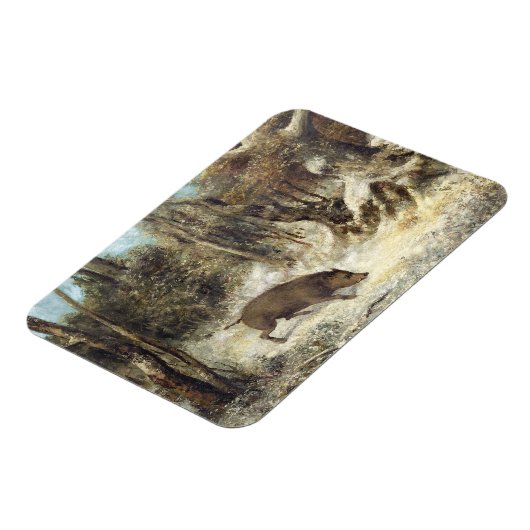 雪の中の野生のイノシシ、クールベットとして署名(フェイク) マグネット (左側)