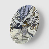雪の中の金色堂 平泉 川瀬巴水 ラウンド壁時計 (傾斜)