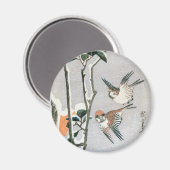 雪の中の雀と椿　（安藤広重） マグネット (正面/裏面)