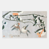 雪の中の雀と椿 (安藤広重) 長方形シール (正面)