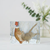 雪の中の雉 ポストカード (スタンド正面)