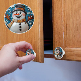 雪の中の雪だるまのクリスマス セラミックノブ