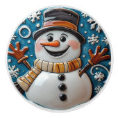 雪の中の雪だるまのクリスマス セラミックノブ (正面)