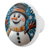 雪の中の雪だるまのクリスマス セラミックノブ (右)