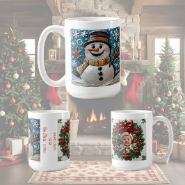 雪の中の雪だるま クリスマス オーダーメイド コーヒーマグカップ