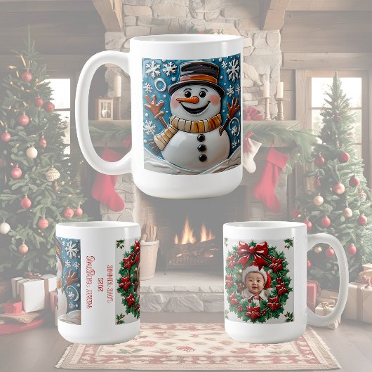 雪の中の雪だるま クリスマス オーダーメイド コーヒーマグカップ