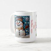 雪の中の雪だるま クリスマス オーダーメイド コーヒーマグカップ (正面左)