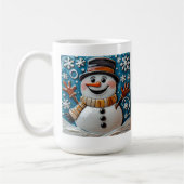 雪の中の雪だるま クリスマス オーダーメイド コーヒーマグカップ (左)