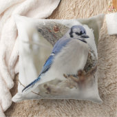雪の中の青いジェイの松の鳥 クッション (ブランケット)