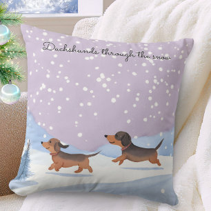 雪の中の面白いダックスフント - ダックスフントのクリスマス クッション