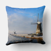 雪の中の風車、冬のオランダ クッション (裏面)