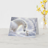 雪の中の馬とうさぎ かわいいウサギ カード (黄色い花)