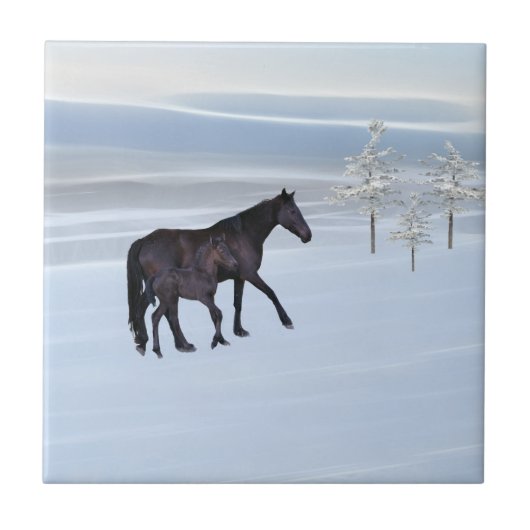 雪の中の馬と馬 タイル (正面)