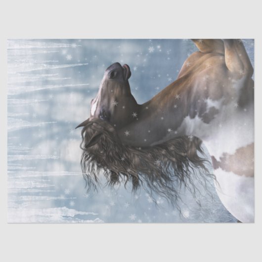 雪の中の馬のマスタング 薄葉紙 (正面)