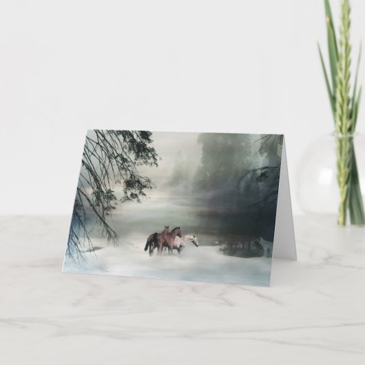 雪の中の馬クリスマスカード シーズンカード (正面)