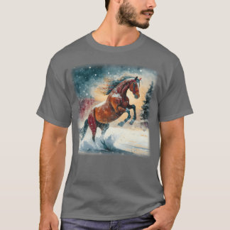 雪の中の馬 ギフト Tシャツ