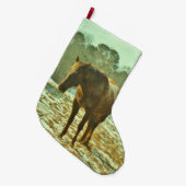 雪の中の馬 ラージクリスマスストッキング (正面 (吊り時))
