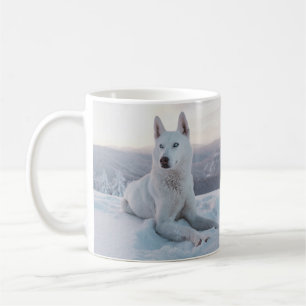 雪の中の魅惑的な白いハスキー犬 コーヒーマグカップ