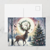 雪の中の魔法の冬至の牡鹿 ポストカード (正面/裏面)
