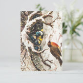 雪の中の鳥を描いたヴィンテージクリスマスはがき 招待状 (スタンド正面)