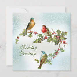 雪の中の鳥ホリーベリーフラット シーズンカード