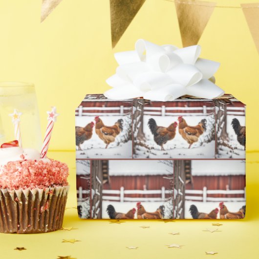 雪の中の鶏 ラッピングペーパー (誕生日パーティー)