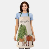 雪の中の鹿がクリスマスをperonalize エプロン (着用した状態)