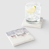 雪の中の鹿の冬のアートコースター ストーンコースター (横)