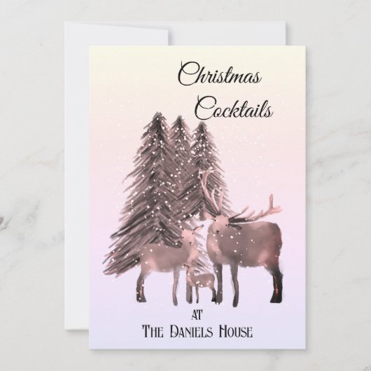 雪の中の鹿クリスマスカクテルパーティー 招待状 (正面)