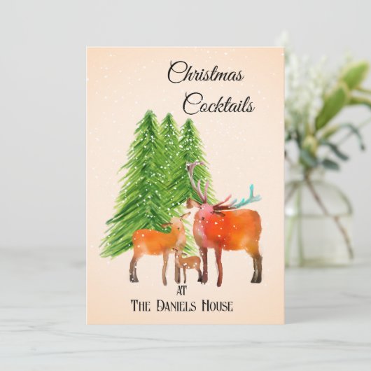 雪の中の鹿クリスマスカクテルパーティー 招待状 (スタンド正面)
