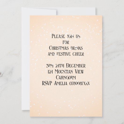雪の中の鹿クリスマスカクテルパーティー 招待状 (裏面)