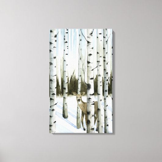 雪の中の鹿 キャンバスプリント (正面)