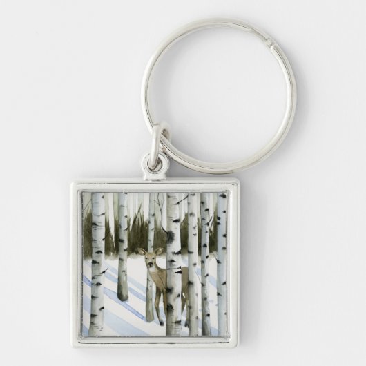 雪の中の鹿 キーホルダー (正面)