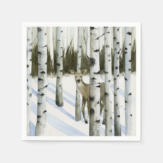 雪の中の鹿 スタンダードカクテルナプキン (正面)