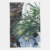 雪の中の黄色の水仙 キッチンタオル (縦)