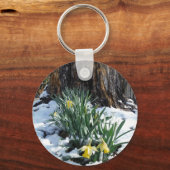 雪の中の黄色の水仙 キーホルダー (正面)
