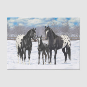 雪の中の黒いアパルーサの馬 薄葉紙