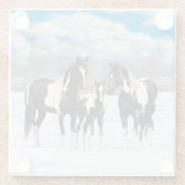 雪の中の黒いピント絵を描4分の1馬 ガラスコースター (裏面)