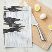 雪の中の黒いピント絵を描4分の1馬 キッチンタオル (四つ折り)