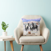 雪の中の黒いピント絵を描4分の1馬 クッション (椅子)