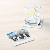 雪の中の黒いピント絵を描4分の1馬 スクエアペーパーコースター (インサイチュ)