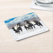 雪の中の黒いピント絵を描4分の1馬 スクエアペーパーコースター (アングル)