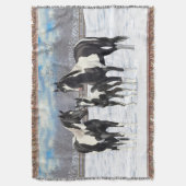 雪の中の黒いピント絵を描4分の1馬 スローブランケット (正面縦)