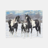 雪の中の黒いピント絵を描4分の1馬 フリースブランケット (正面(横))
