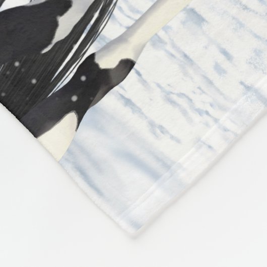 雪の中の黒いピント絵を描4分の1馬 フリースブランケット (角)