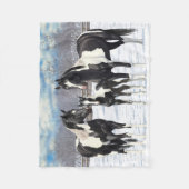 雪の中の黒いピント絵を描4分の1馬 フリースブランケット (正面)