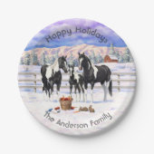 雪の中の黒いピント絵を描4分の1馬 ペーパープレート (正面)