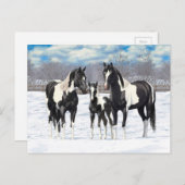 雪の中の黒いピント絵を描4分の1馬 ポストカード (正面/裏面)