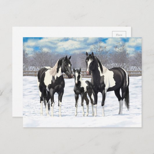 雪の中の黒いピント絵を描4分の1馬 ポストカード (正面/裏面)